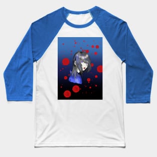 Reluctant teenage vampire in blue Baseball T-Shirt